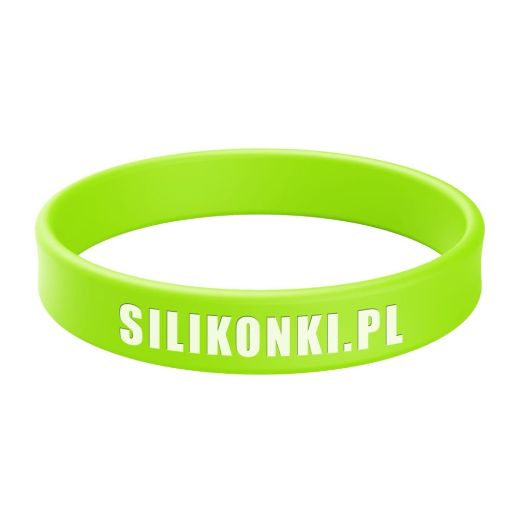 Opaska silikonowa fluorescencyjna z tłoczeniem wklęsłym i wypełnieniem w białym kolorze