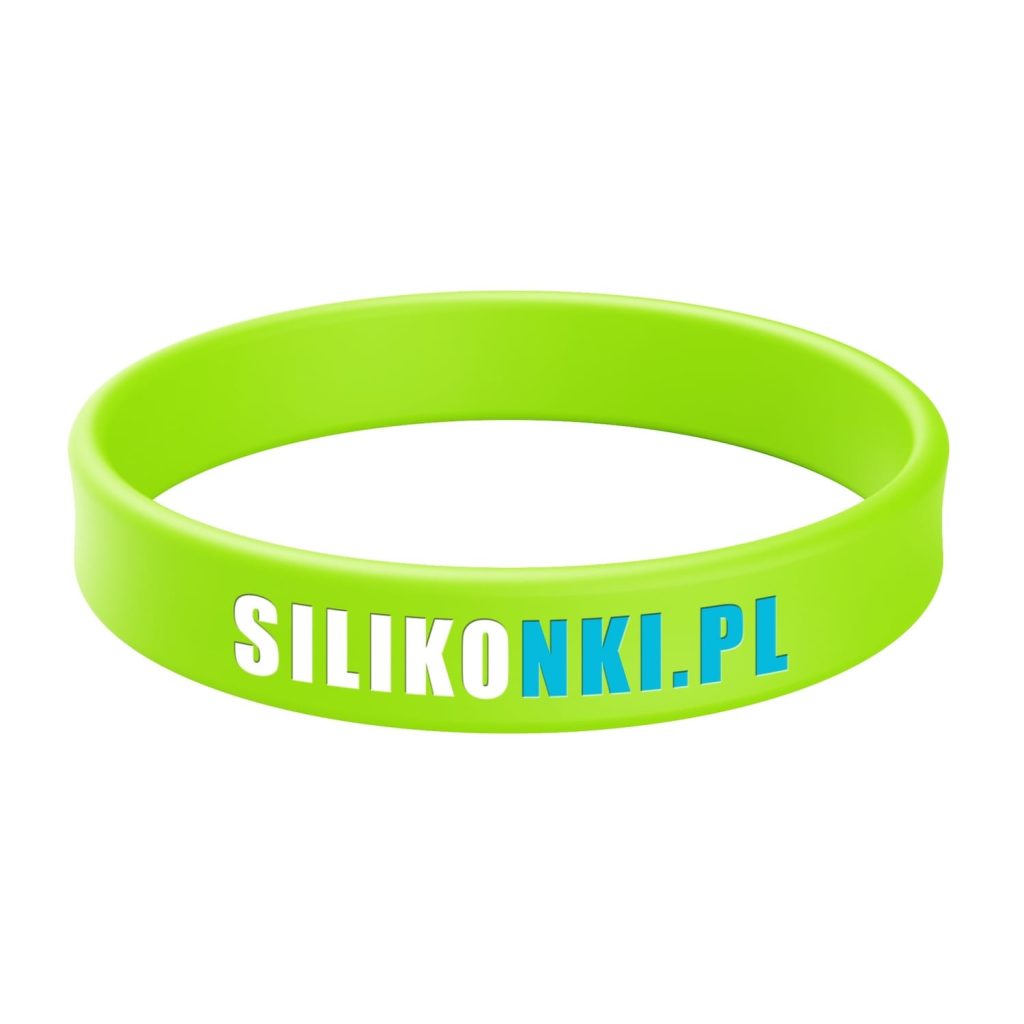 Opaska silikonowa z fluorescencyjna z tłoczeniem wklęsłym i nadrukiem 2 kolory