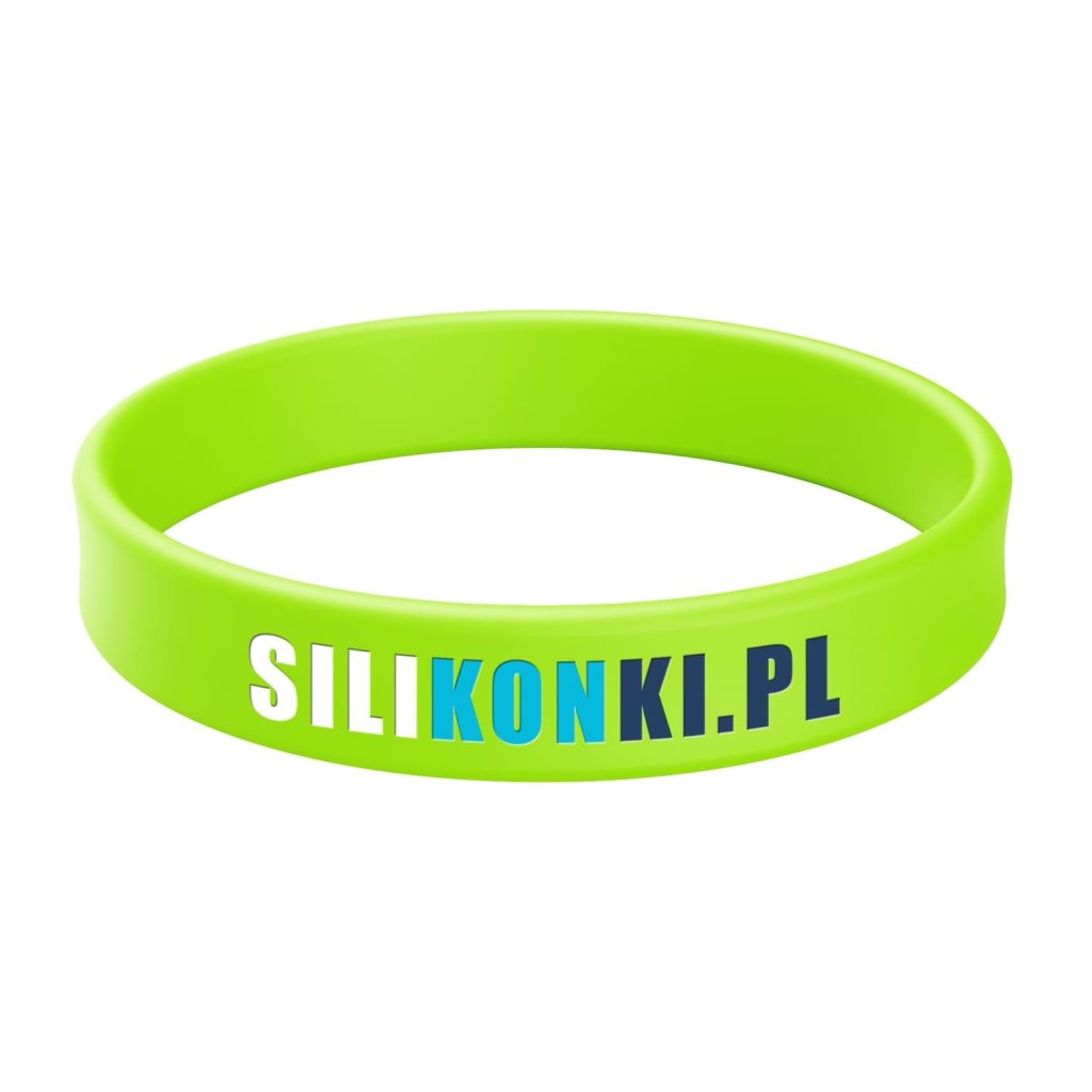 Opaska silikonowa z fluorescencyjna z tłoczeniem wklęsłym i nadrukiem w 3 kolorach