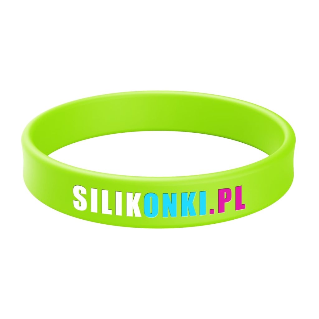 Opaska silikonowa z fluorescencyjna z tłoczeniem wklęsłym i nadrukiem 3 kolory