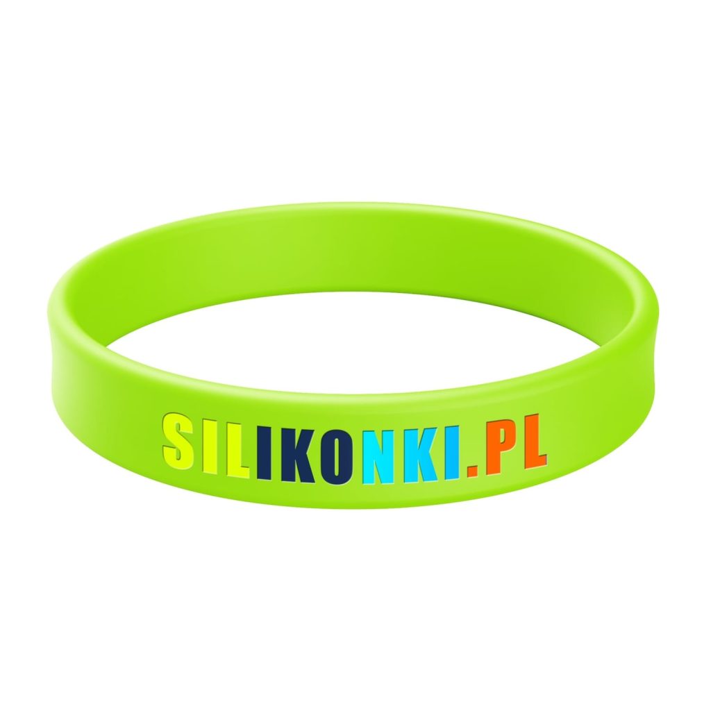 Opaska silikonowa z fluorescencyjna z tłoczeniem wklęsłym i nadrukiem w 4 kolorach