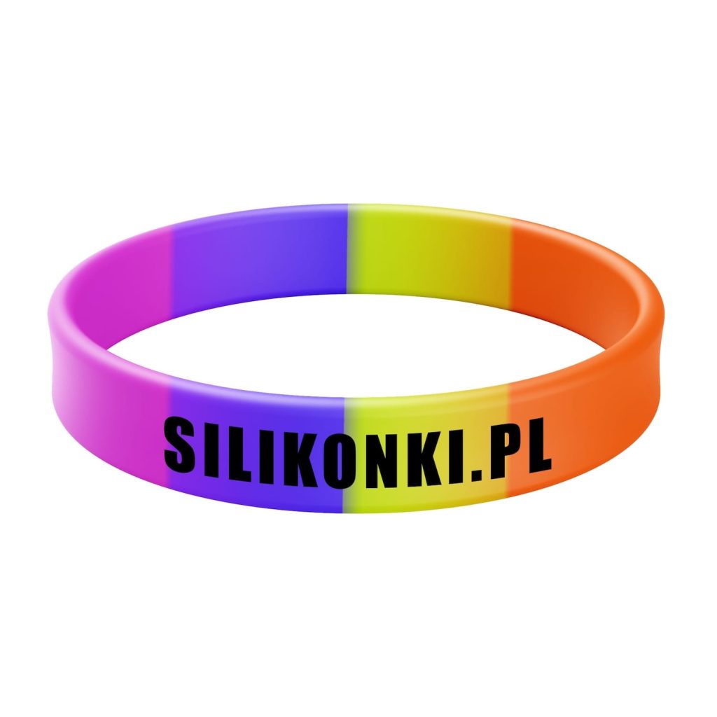 Wielokolorowa opaska silikonowa segmentowa z czarnym nadrukiem