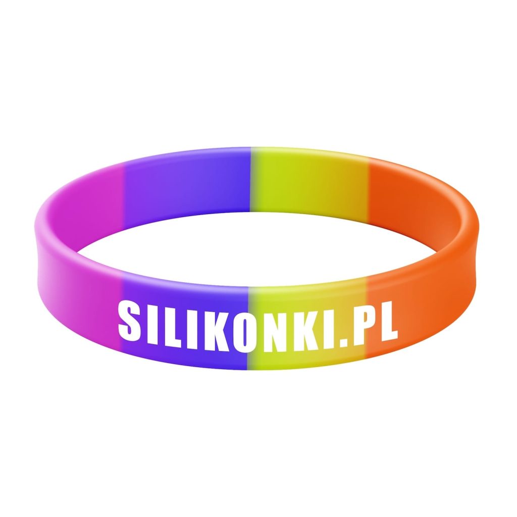 Wielokolorowa opaska silikonowa segmentowa z białym nadrukiem