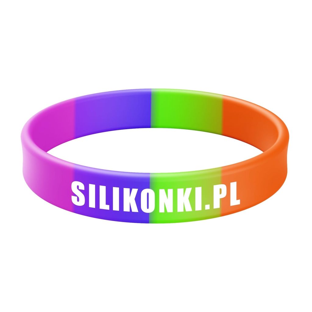 Wielokolorowa opaska silikonowa segmentowa z białym nadrukiem 1 kolor