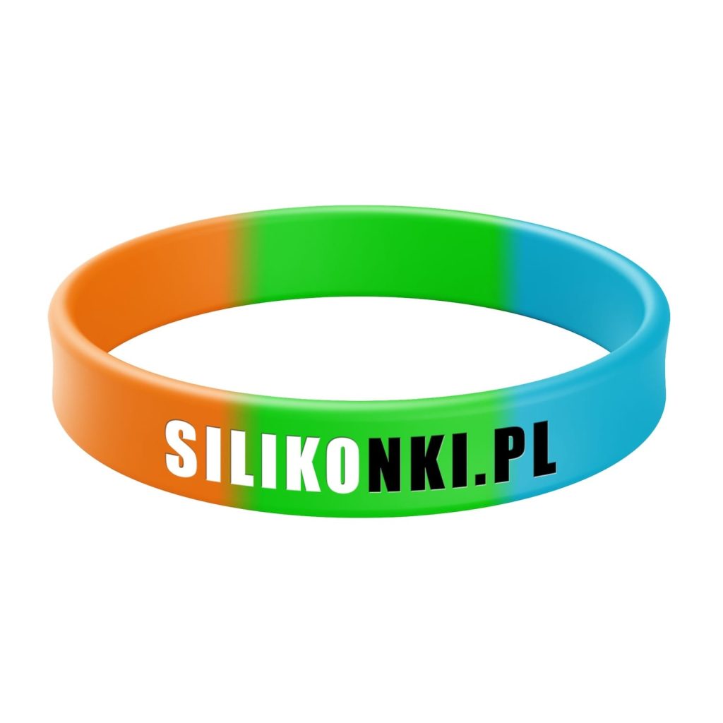 Wielokolorowa opaska silikonowa segmentowa z tłoczeniem wklęsłym i wypełnieniem 2 kolory