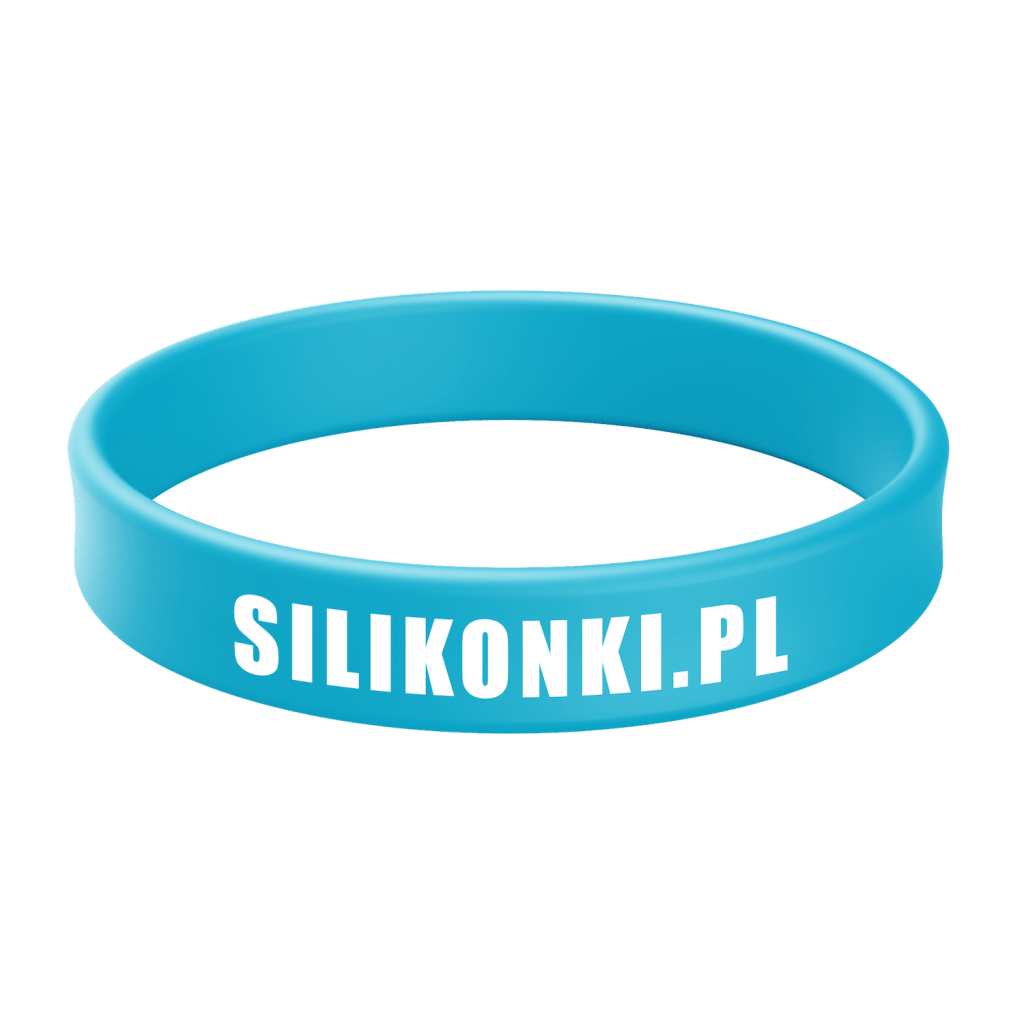 Niebieska opaska silikonowa z białym nadrukiem