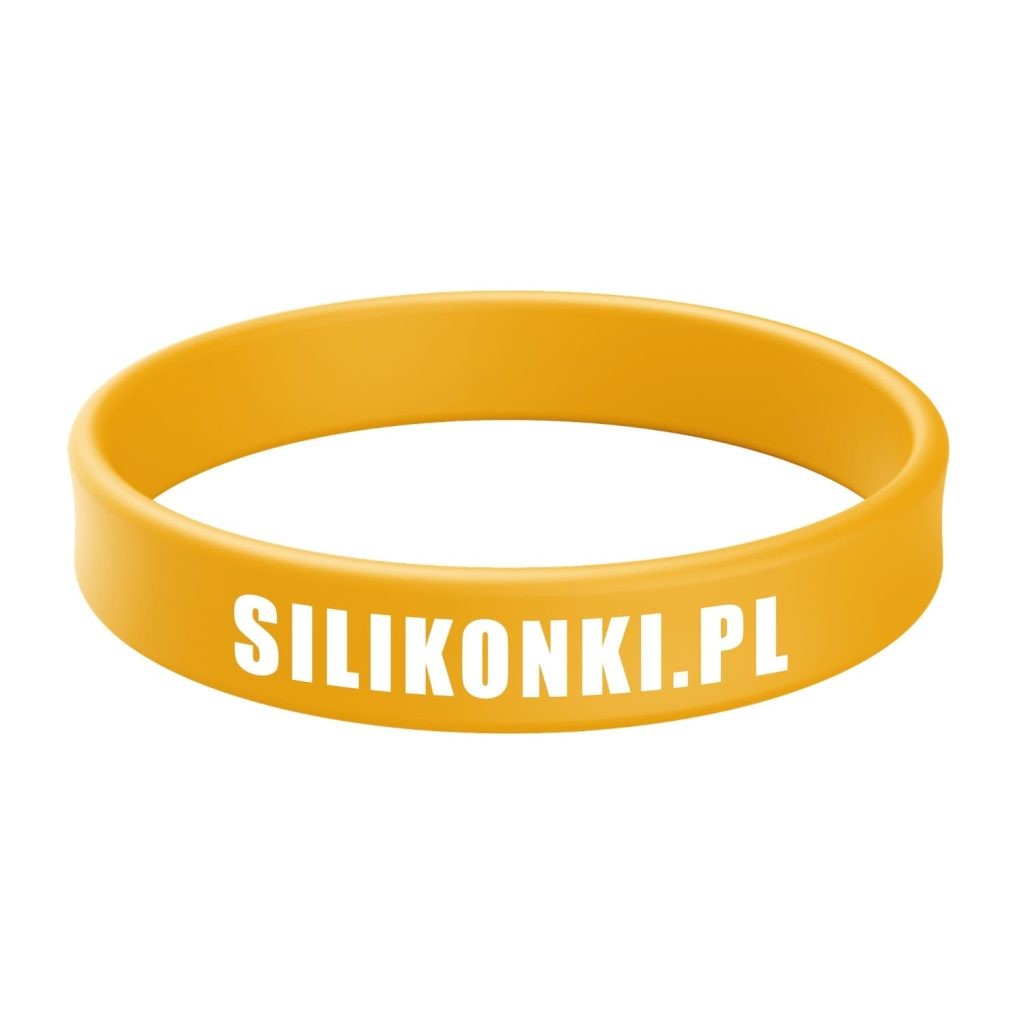 Żółta opaska silikonowa z białym nadrukiem