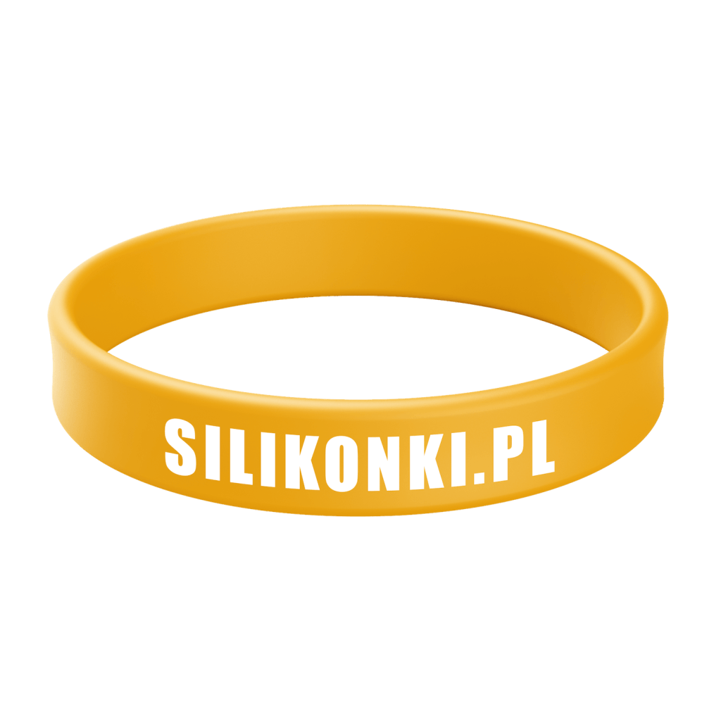 Żółta opaska silikonowa z białym nadrukiem