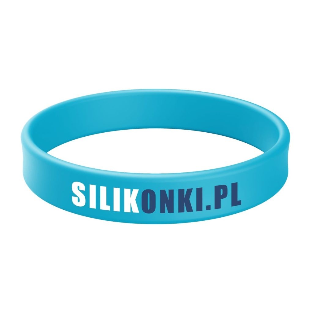 Niebieska opaska silikonowa z nadrukiem w 2 kolorach