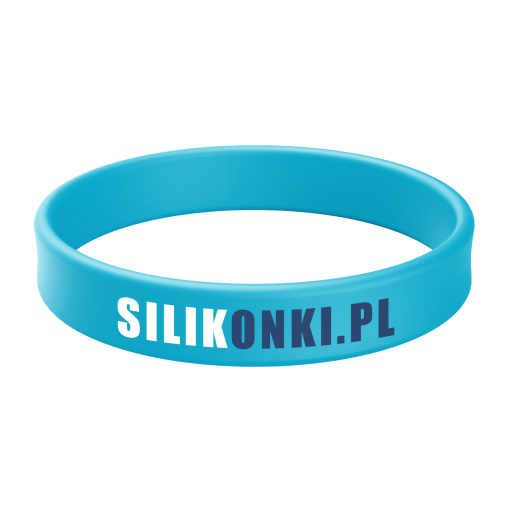 Niebieska opaska silikonowa z nadrukiem w 2 kolorach