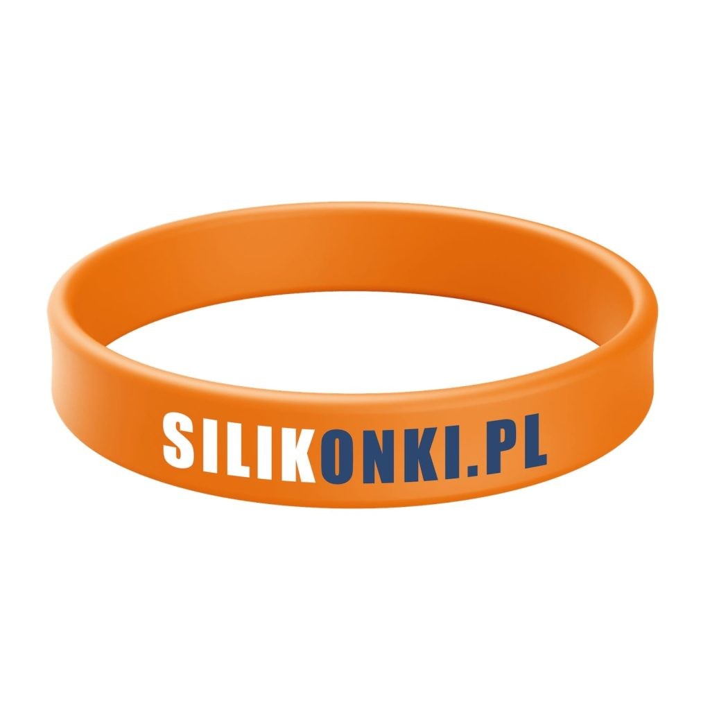 Pomarańczowa opaska silikonowa z nadrukiem w 2 kolorach