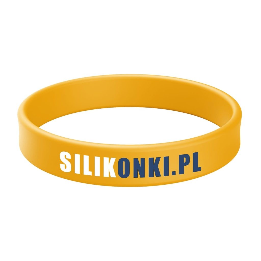 Żółta opaska silikonowa z nadrukiem w 2 kolorach