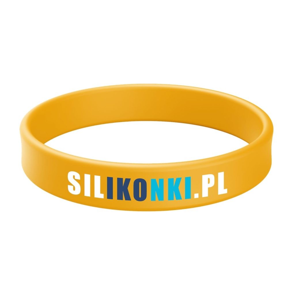 Żółta opaska silikonowa z nadrukiem w 3 kolorach