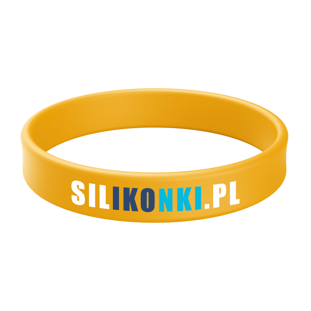 Żółta opaska silikonowa z nadrukiem w 3 kolorach