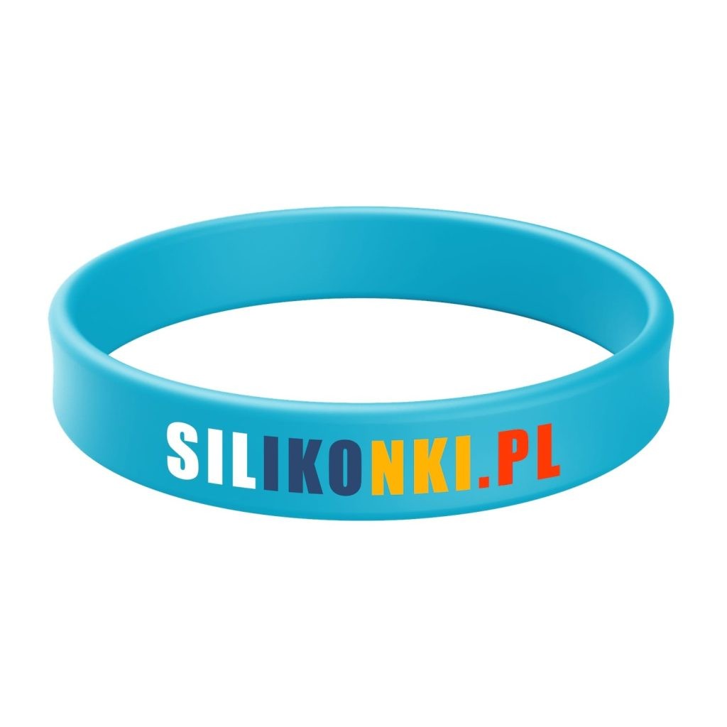 Niebieska opaska silikonowa z nadrukiem w 4 kolorach