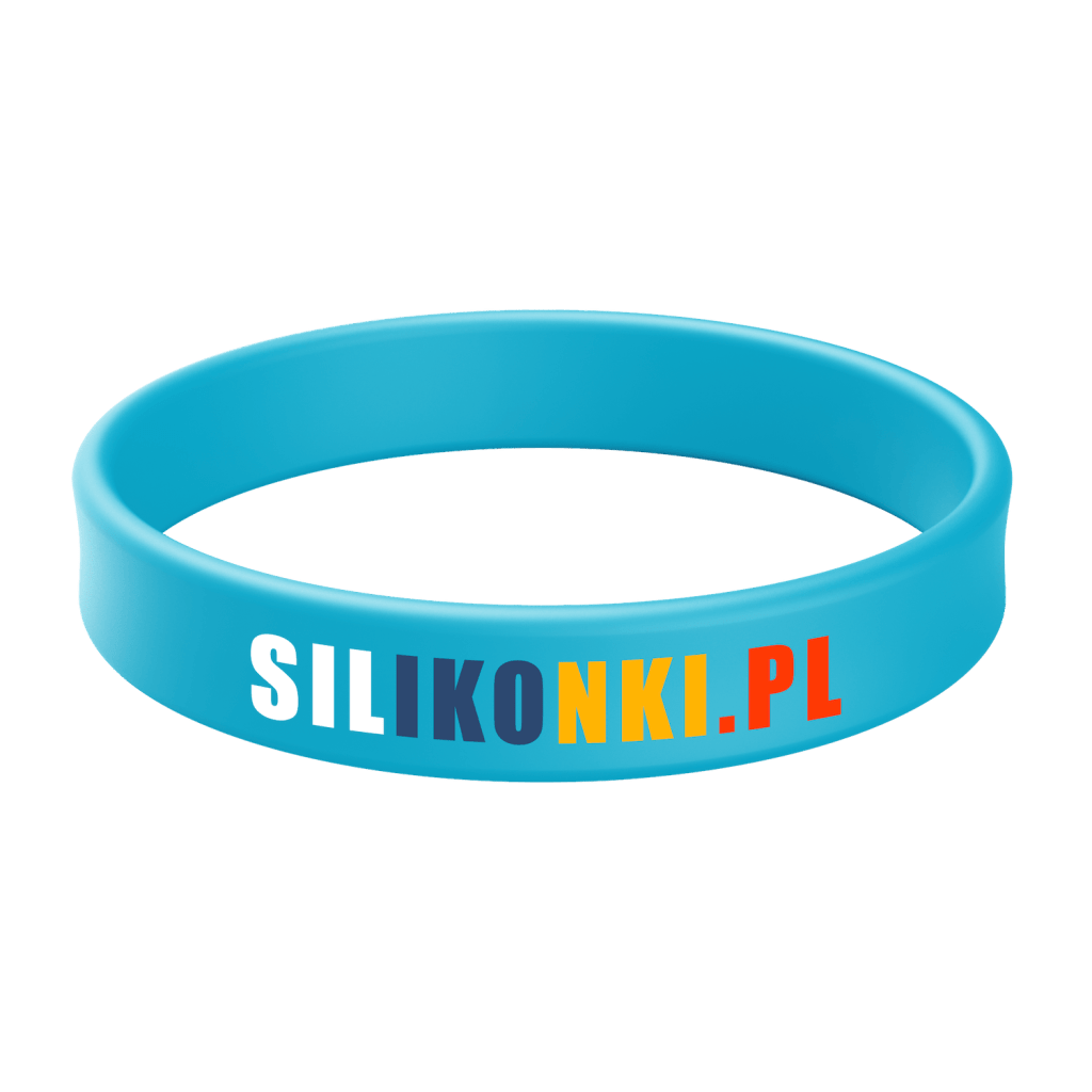Niebieska opaska silikonowa z nadrukiem w 4 kolorach