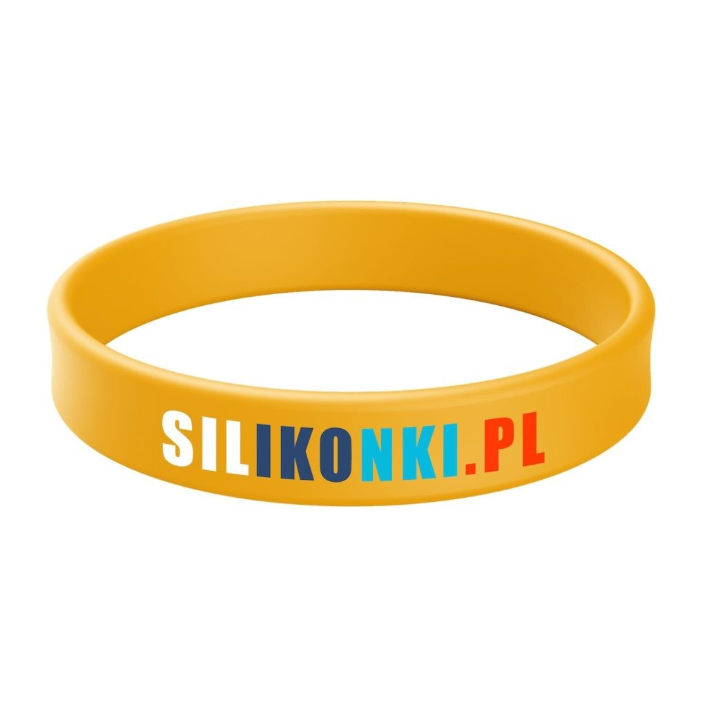 Żółta opaska silikonowa z nadrukiem w 4 kolorach