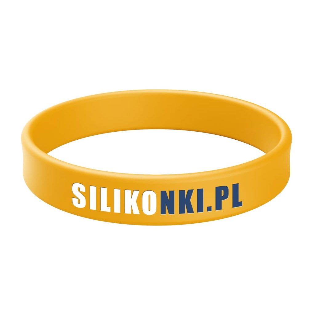 Żółta opaska silikonowa z tłoczeniem wklęsłym i wypełnieniem w 2 kolorach