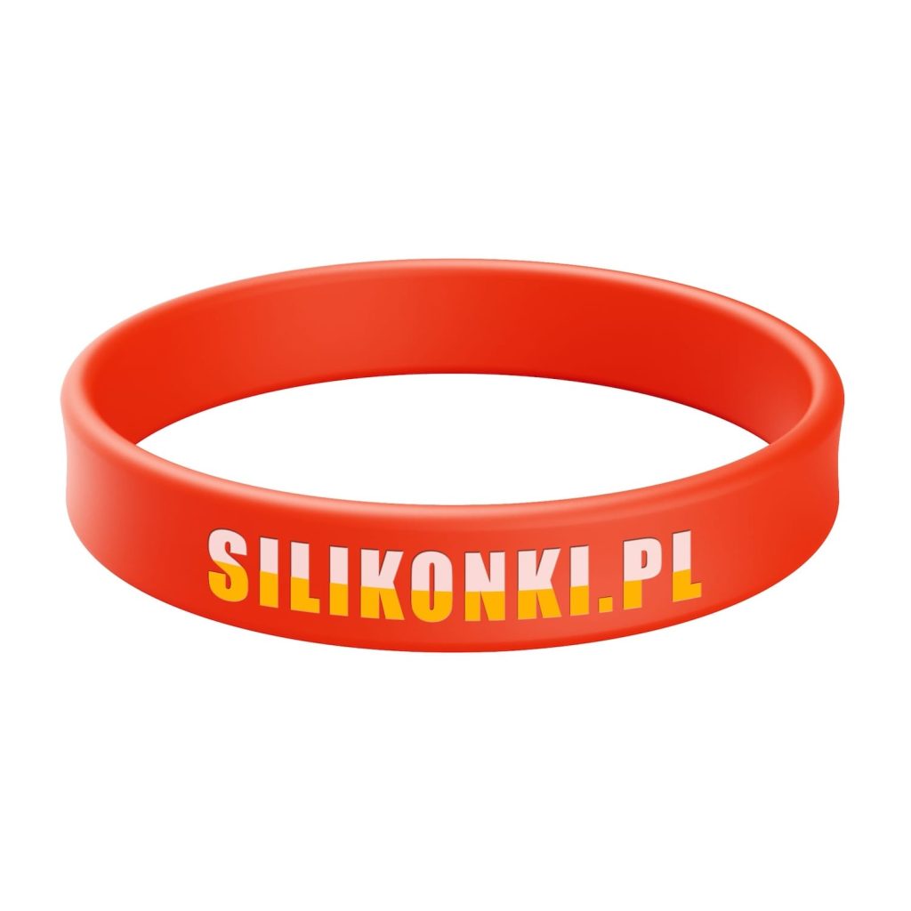 Czerwona opaska silikonowa z tłoczeniem wklęsłym i wypełnieniem w 2 kolorach