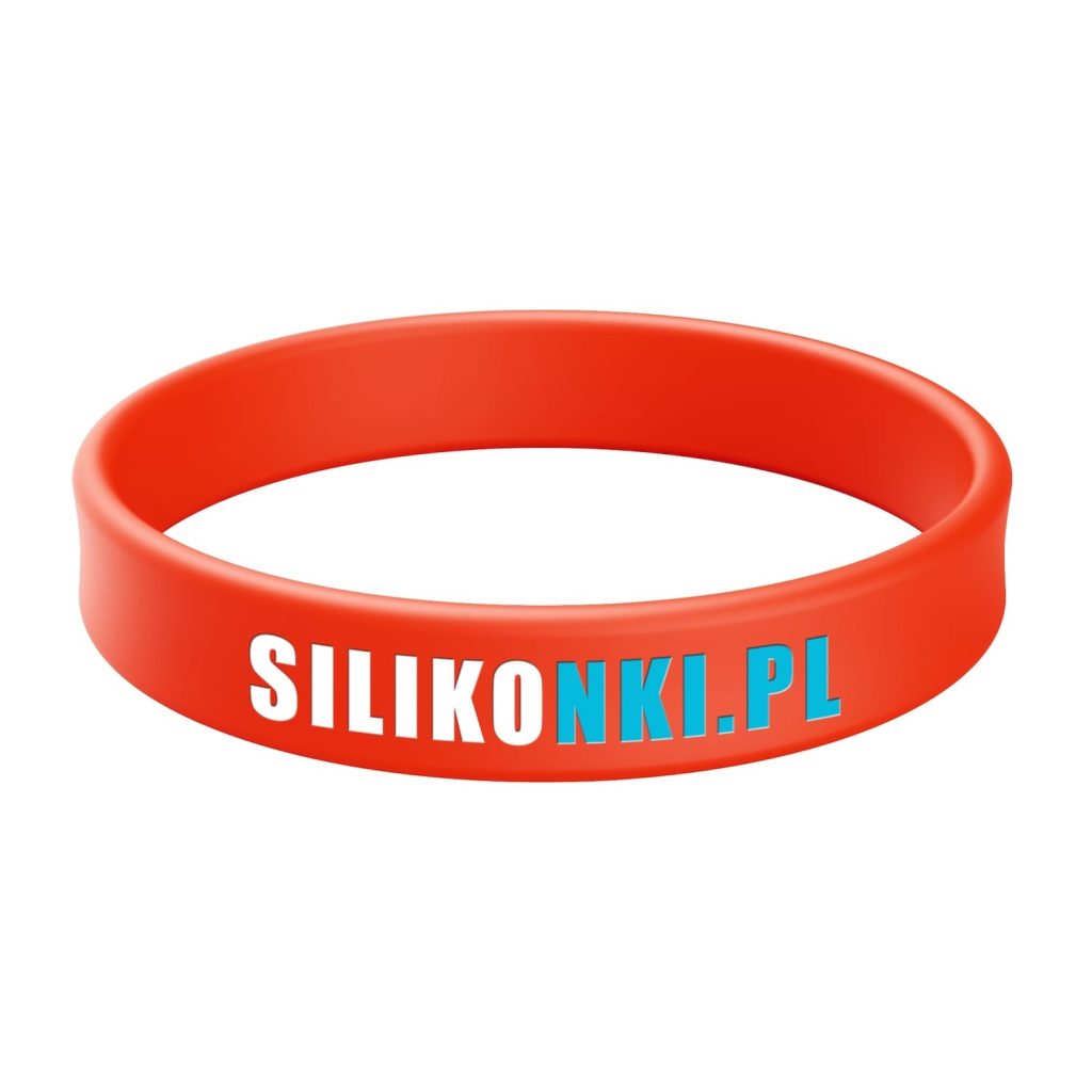 Czerwona opaska silikonowa z tłoczeniem wklęsłym i wypełnieniem 2 kolory