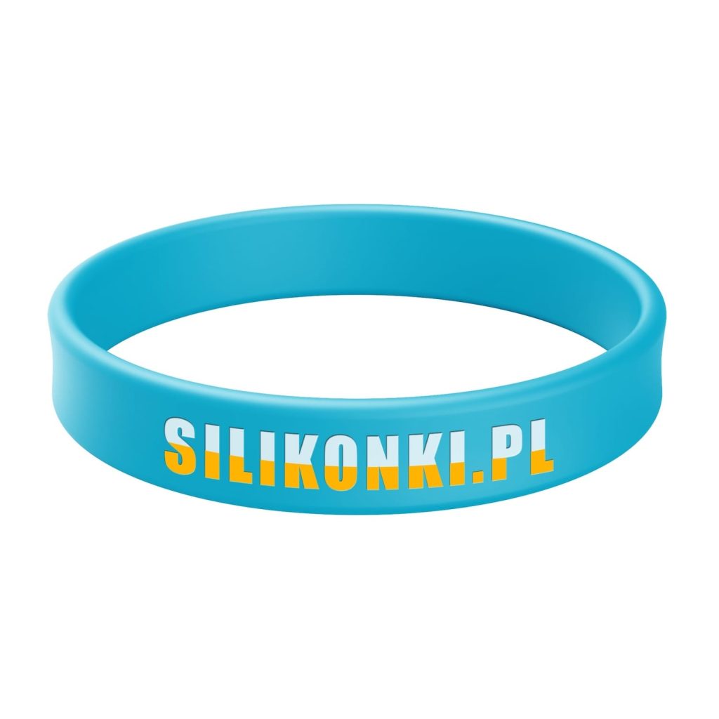 Opaska silikonowa z tłoczeniem wklęsłym i wypełnieniem w kolorze białym i żółtym