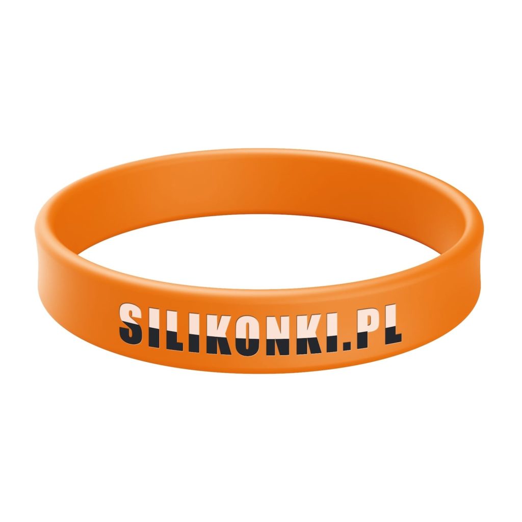 Pomarańczowa opaska silikonowa z tłoczeniem wklęsłym i wypełnieniem w 2 kolorach