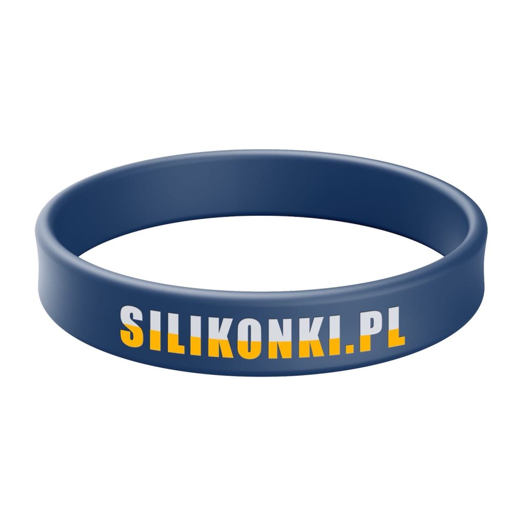 Granatowa opaska silikonowa z tłoczeniem wklęsłym i wypełnieniem białym i żółtym