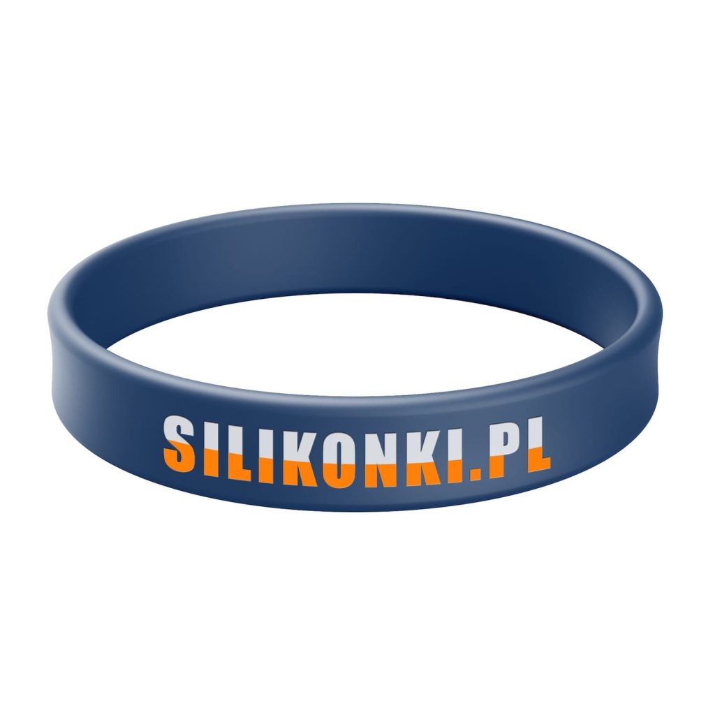 Granatowa opaska silikonowa z tłoczeniem wklęsłym i wypełnieniem 2 kolory