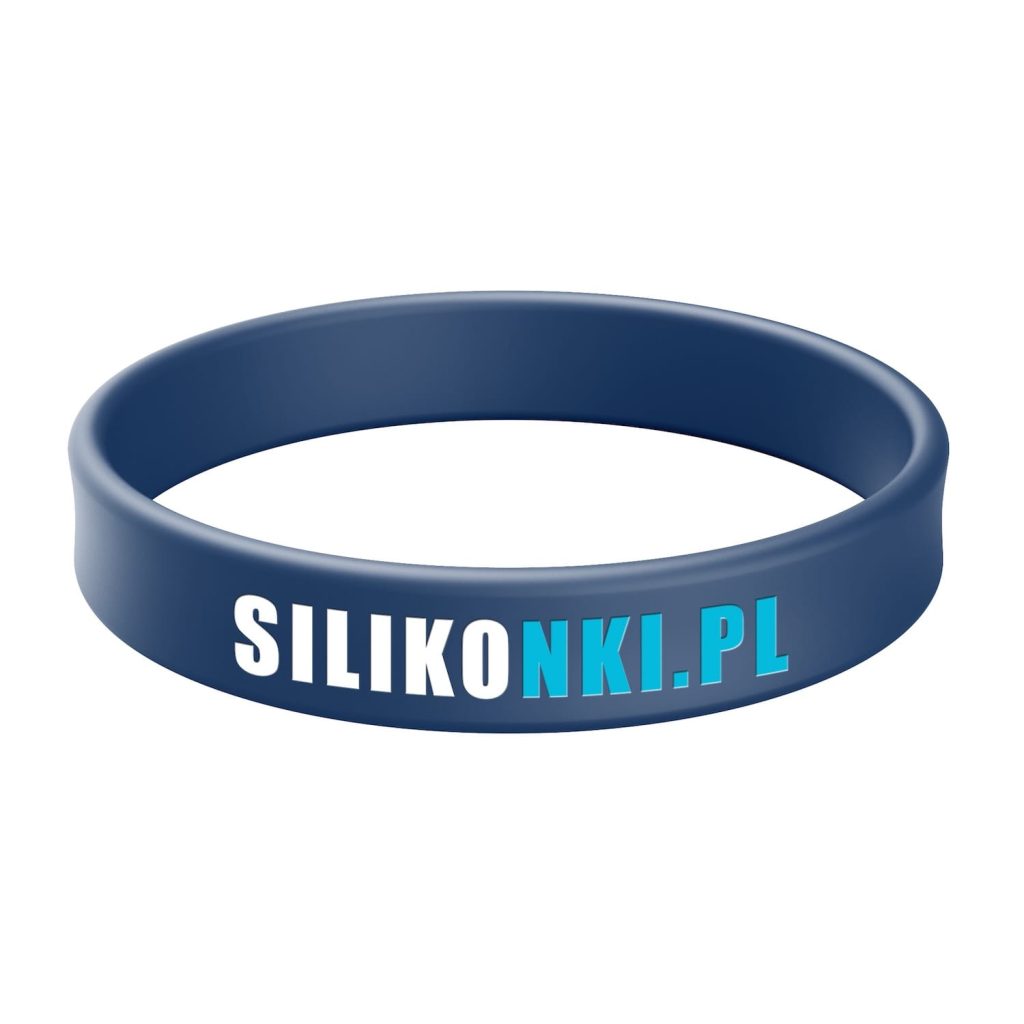 Granatowa opaska silikonowa z tłoczeniem wklęsłym i wypełnieniem w 2 kolorach