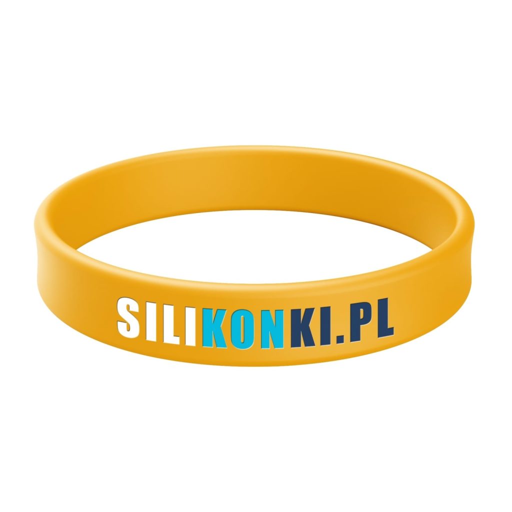 Żółta opaska silikonowa z tłoczeniem wklęsłym i wypełnieniem 3 kolory