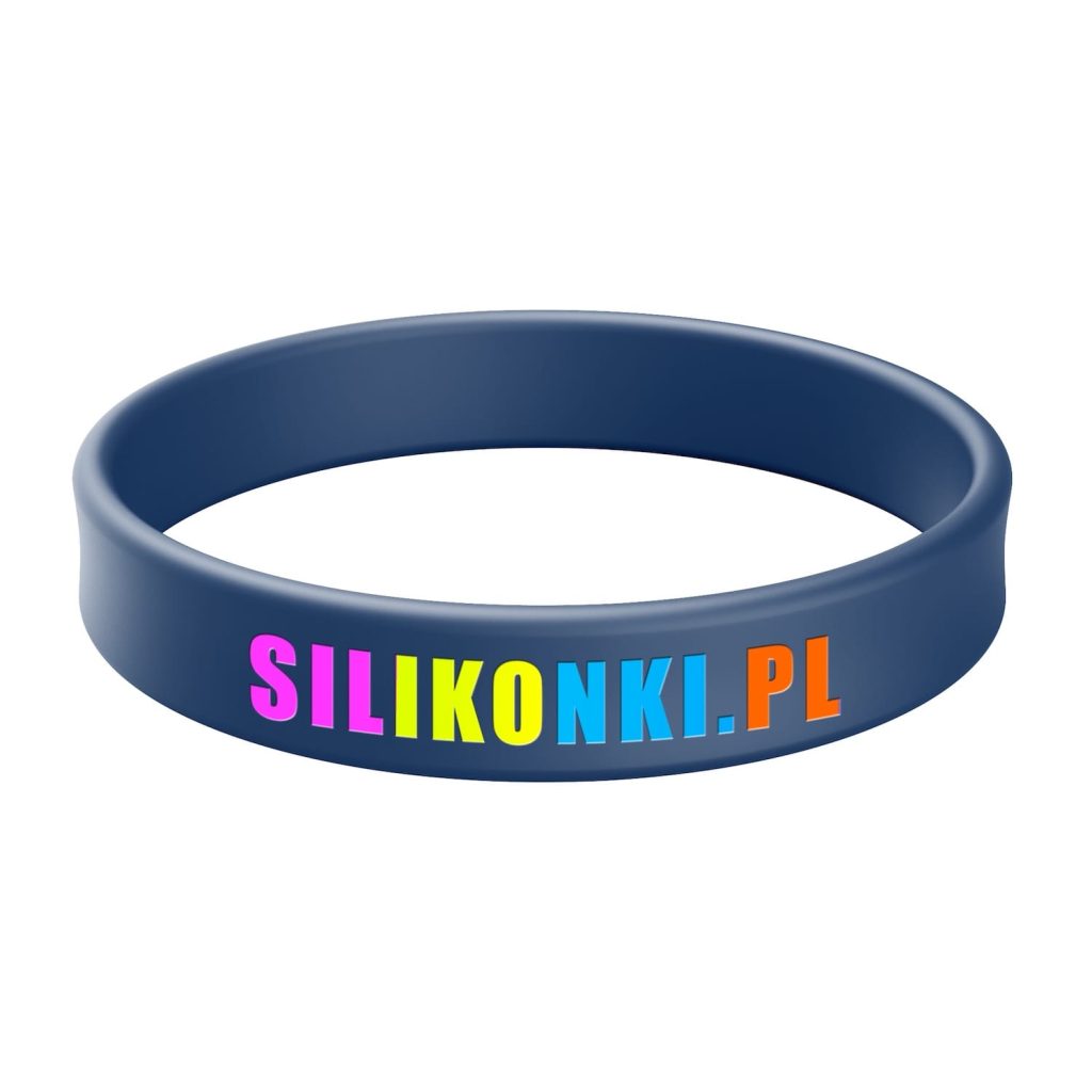 Granatowa opaska silikonowa z tłoczeniem wklęsłym i wypełnieniem 4 kolory