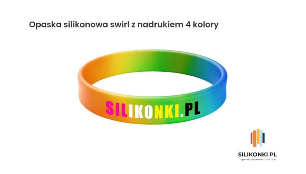Kolorowa opaska silikonowa swirl z nadrukiem w czterech kolorach