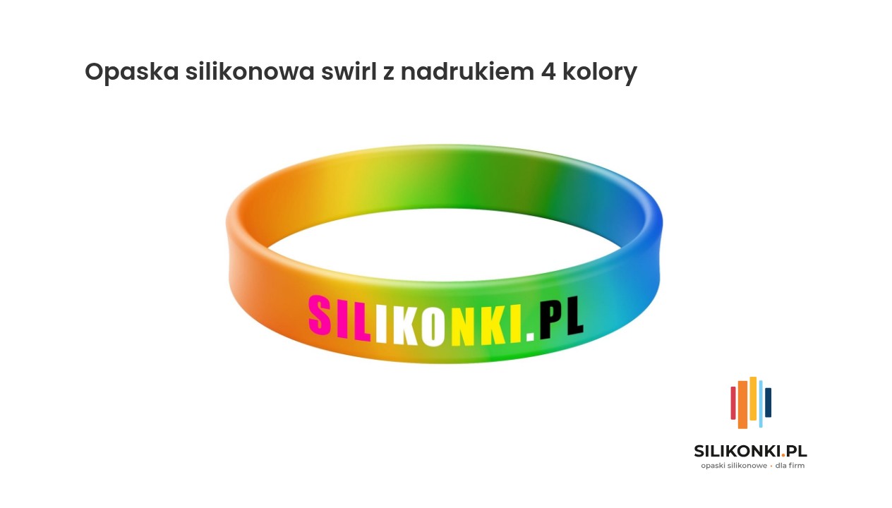 Opaska silikonowa swirl z nadrukiem 4 kolory Kolorowa opaska silikonowa swirl z nadrukiem w czterech kolorach