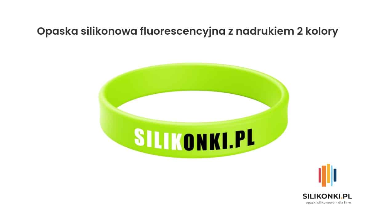 Opaska silikonowa fluorescencyjna z nadrukiem 2 kolory Fluorescencyjna opaska silikonowa z dwukolorowym nadrukiem
